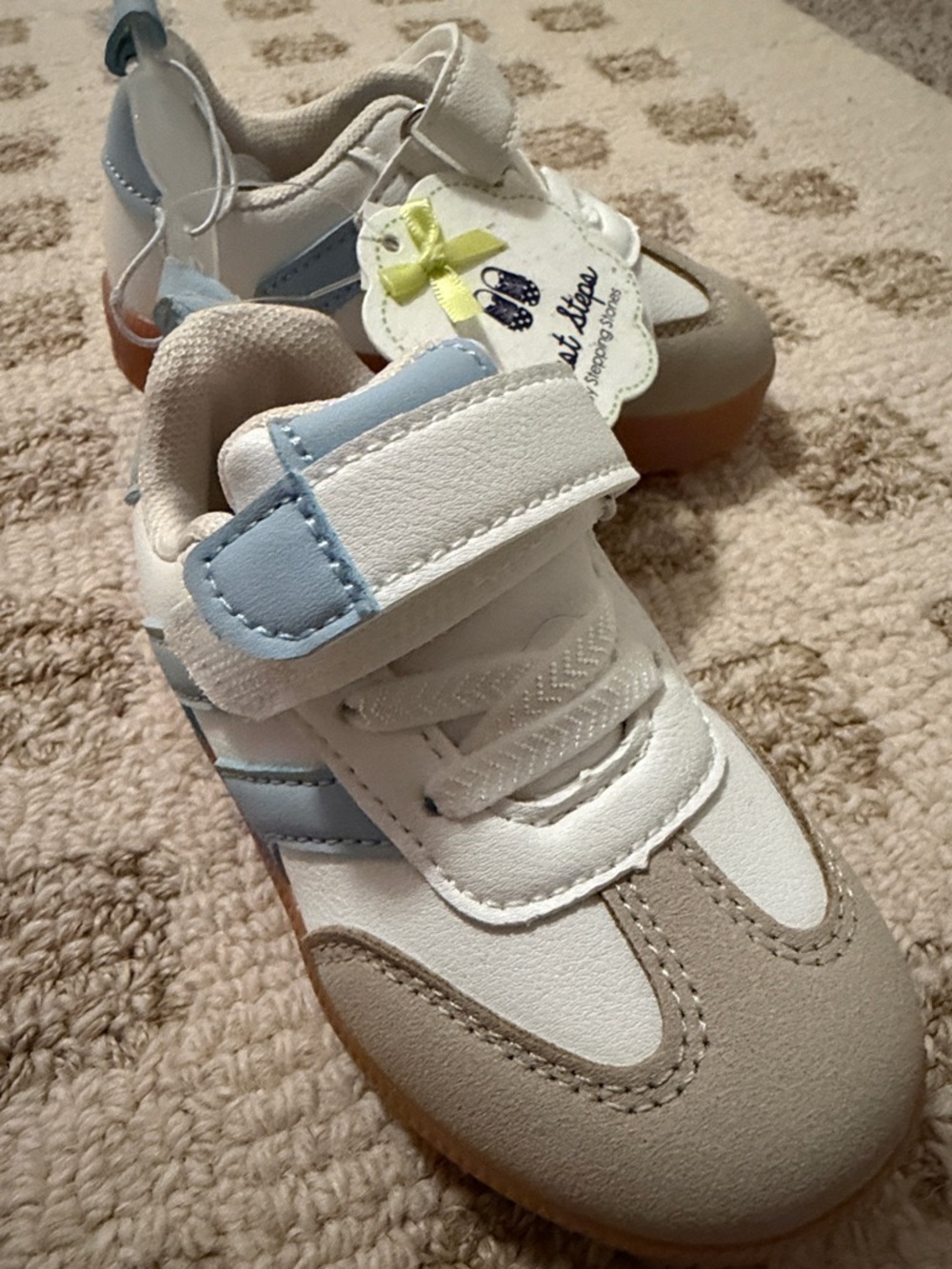 NWT Kids White and Light Blue Athletic Sneakers Velcro Closure